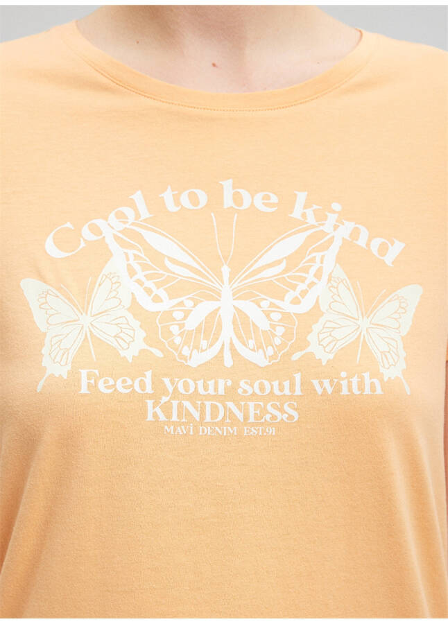 Blue Bicycle Neck Orange Women's T-Shirt M1612386-84617-BUTTERFLY PRINTED T-SHIRT - 18