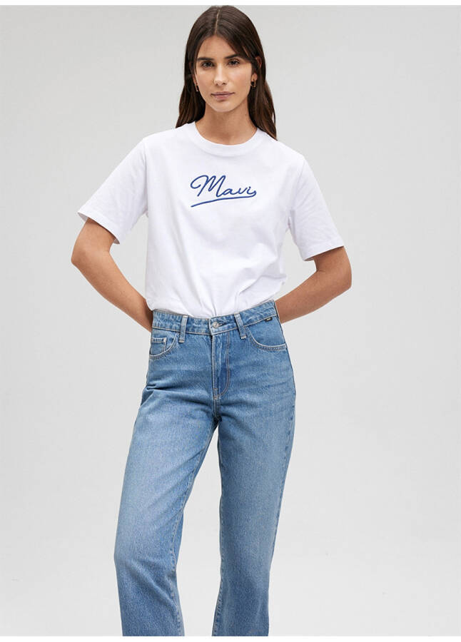 Blue Bike Neck White Women's T-Shirt M1612421-620-MAVI JEANS PRINTED T-SHIRT - 13