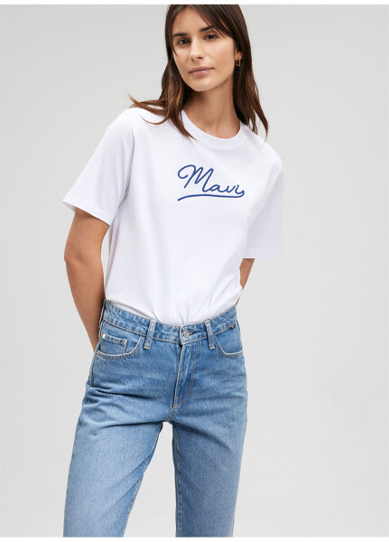 Blue Bike Neck White Women's T-Shirt M1612421-620-MAVI JEANS PRINTED T-SHIRT - 14