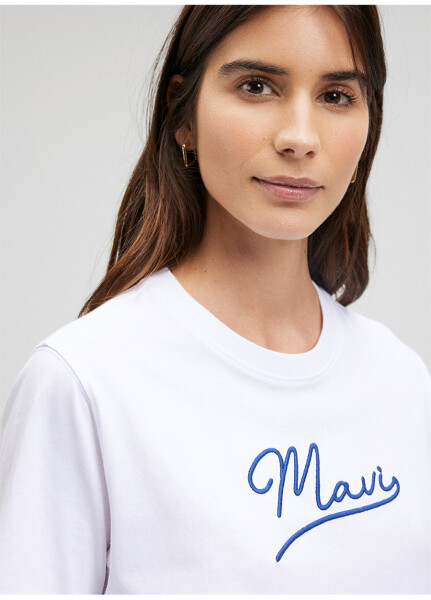 Blue Bike Neck White Women's T-Shirt M1612421-620-MAVI JEANS PRINTED T-SHIRT - 17