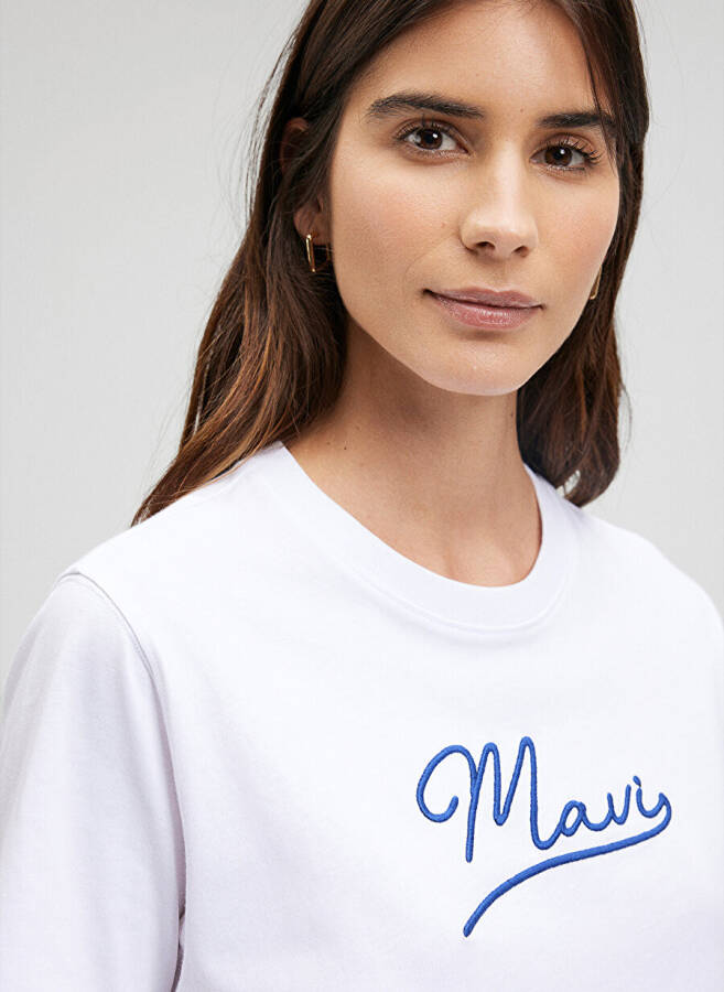 Blue Bike Neck White Women's T-Shirt M1612421-620-MAVI JEANS PRINTED T-SHIRT - 11