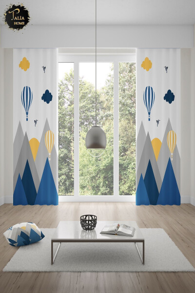 Blue Bird Valley Mountain Patterned Children's and Baby Room Blackout Curtain 2 Panels Tla-300 - 4