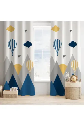 Blue Bird Valley Mountain Patterned Children's and Baby Room Blackout Curtain 2 Panels Tla-300 - 3