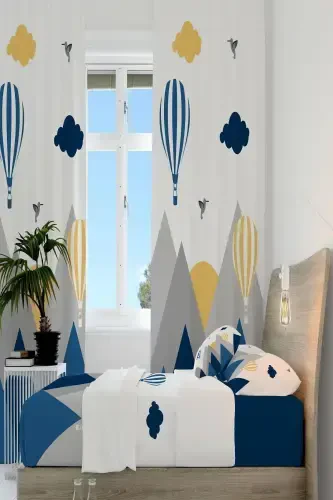 Blue Bird Valley Mountain Patterned Children's and Baby Room Blackout Curtain 2 Panels Tla-300 - 4