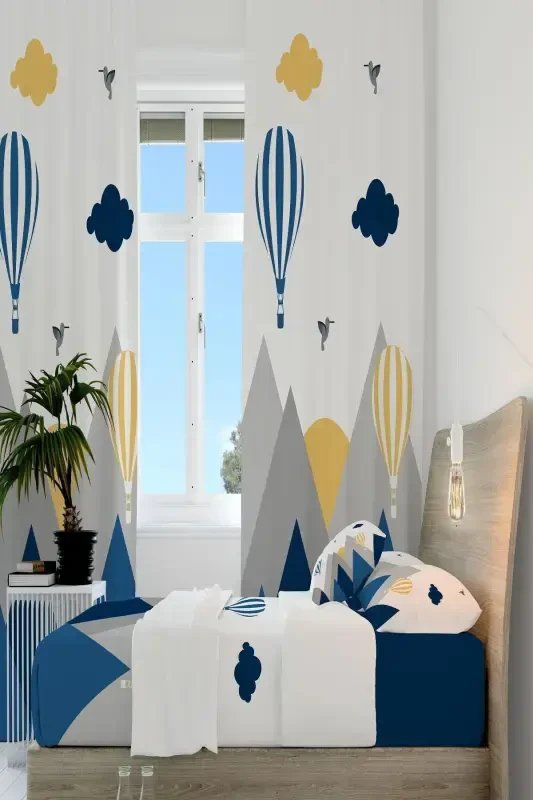 Blue Bird Valley Mountain Patterned Children's and Baby Room Blackout Curtain 2 Panels Tla-300 - 4