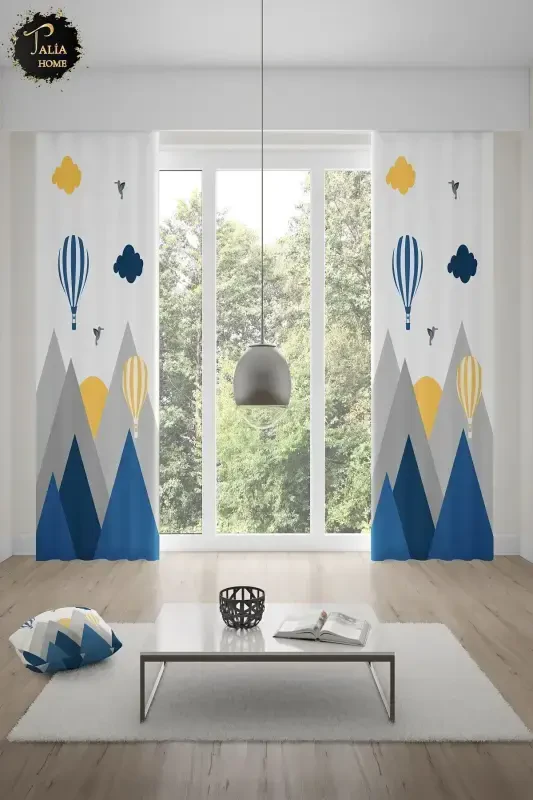 Blue Bird Valley Mountain Patterned Children's and Baby Room Blackout Curtain 2 Panels Tla-300 - 5