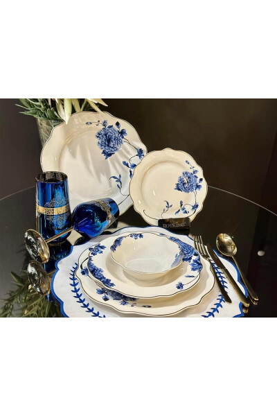 Blue Blanche 24 Piece 6 Person Bone Porcelain Dinner Set - 5