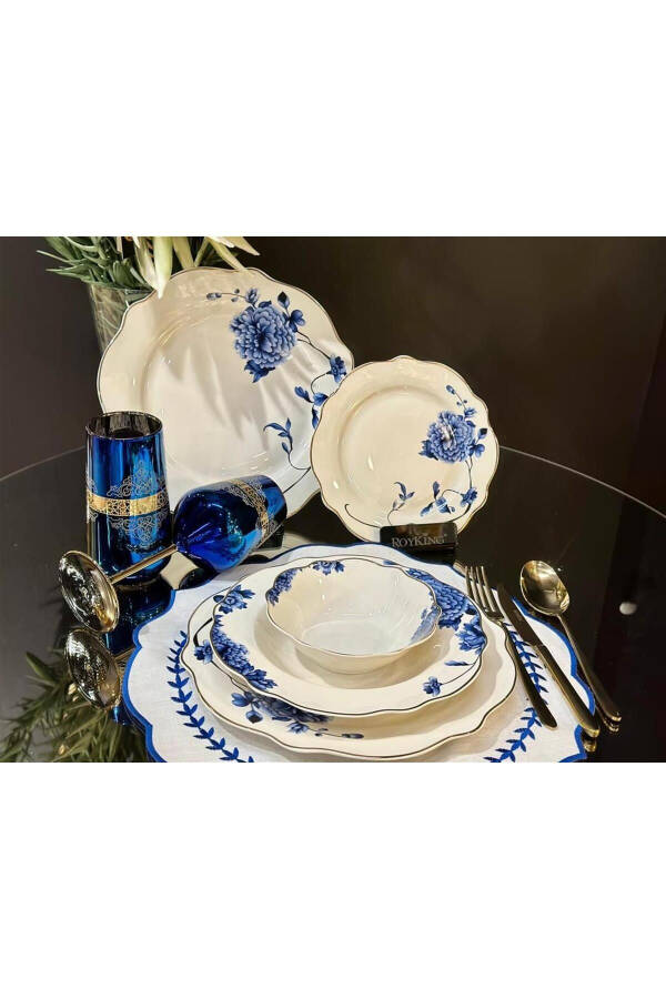 Blue Blanche 24 Piece 6 Person Bone Porcelain Dinner Set - 2