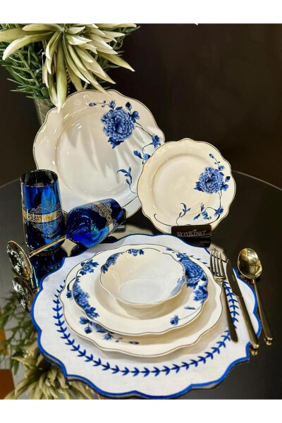 Blue Blanche 24 Piece 6 Person Bone Porcelain Dinner Set - 3