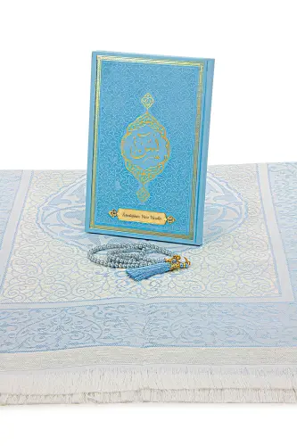 Blue Bridal Prayer Rug Set Suitable for Bridal Packages Religious Gift Custom Name Yasin Book - 4