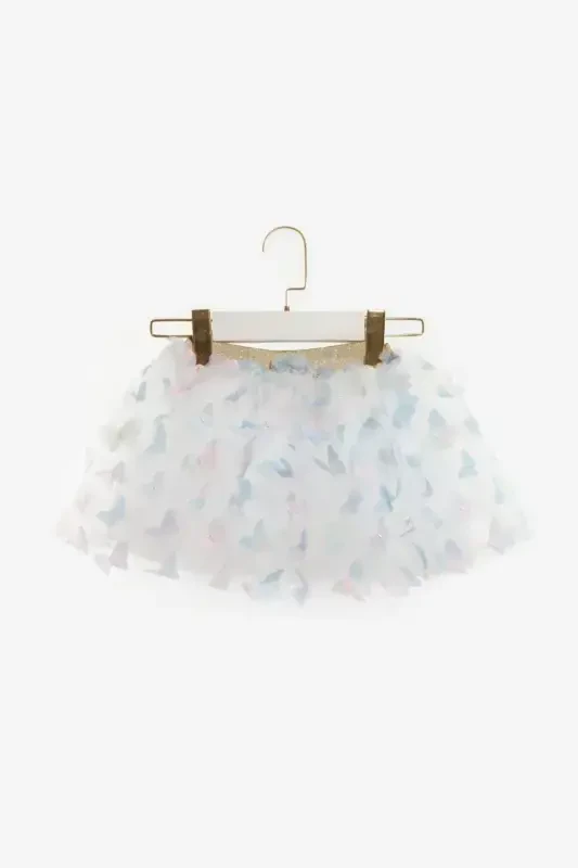 Blue Butterfly Appliqued Girl's Tulle Skirt - Pauline-Blue - 1