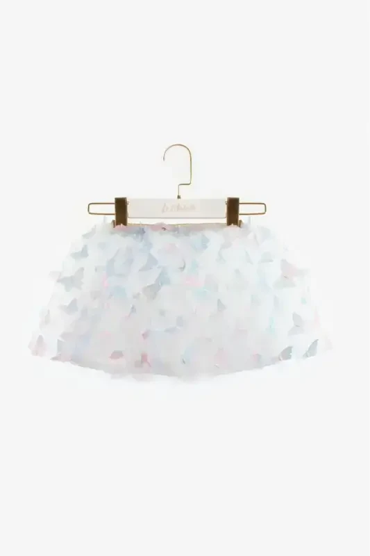 Blue Butterfly Appliqued Girl's Tulle Skirt - Pauline-Blue - 2