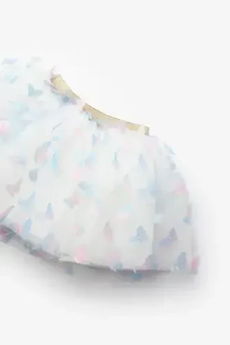 Blue Butterfly Appliqued Girl's Tulle Skirt - Pauline-Blue - 3