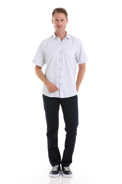 Blue Classic Fit Striped Cotton Slim Collar Short Sleeve - 2