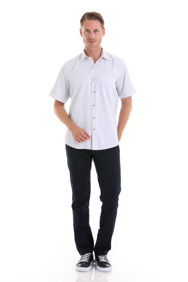 Blue Classic Fit Striped Cotton Slim Collar Short Sleeve - 2