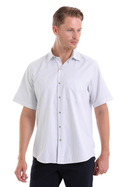 Blue Classic Fit Striped Cotton Slim Collar Short Sleeve - 4