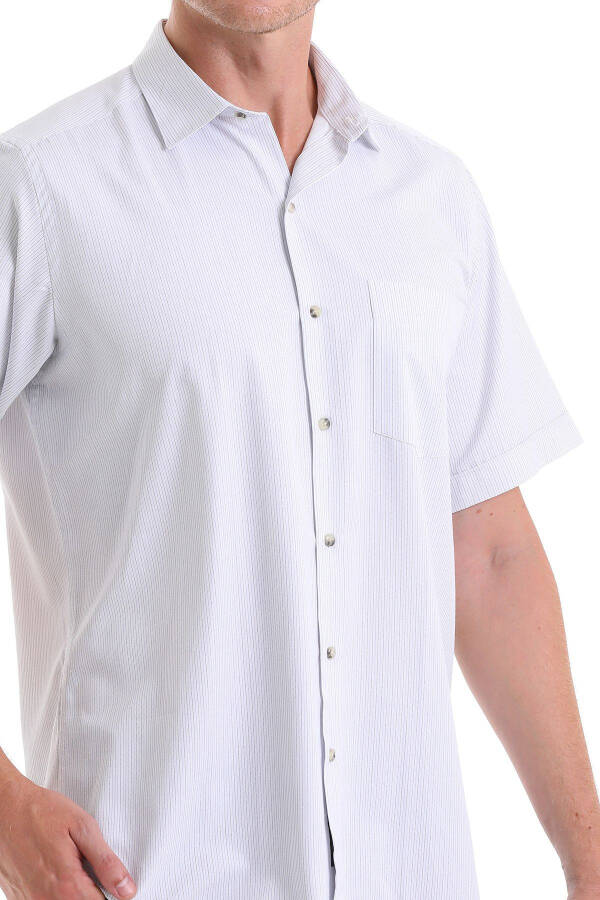Blue Classic Fit Striped Cotton Slim Collar Short Sleeve - 5