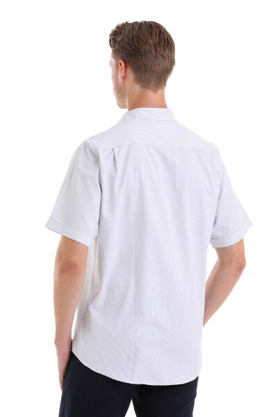 Blue Classic Fit Striped Cotton Slim Collar Short Sleeve - 6