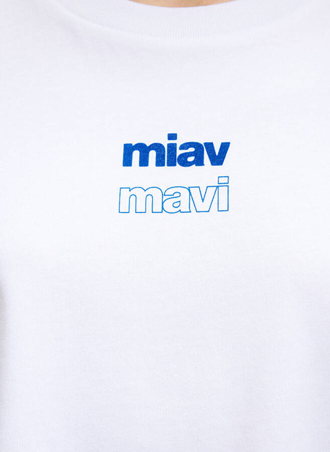 Blue collar white women's t-shirt, M1612454-620-MIAV printed crop t-shirt - 6