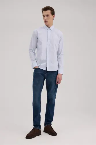 Blue Comfort Fit 100% Cotton Striped Shirt 