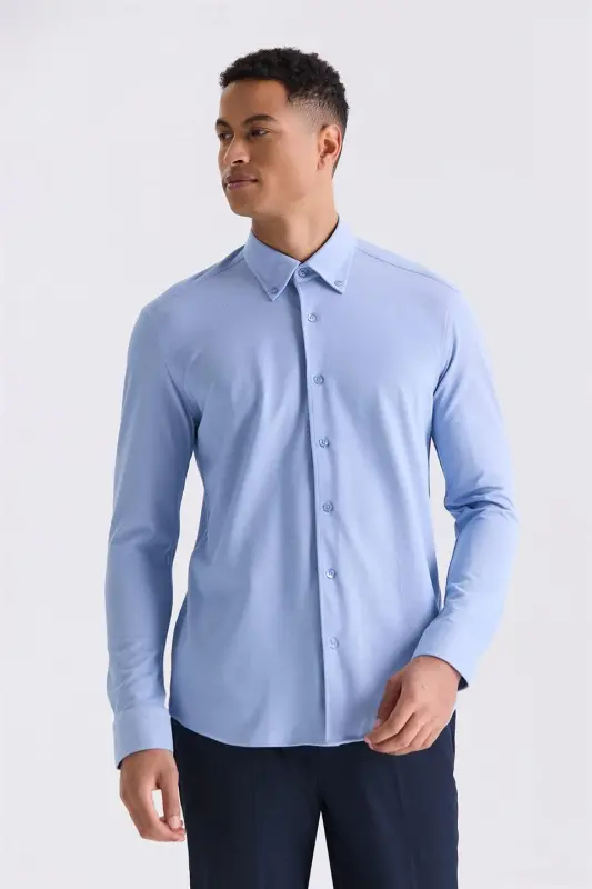 Blue Comfort Fit Button-Down Collar Shirt - 1