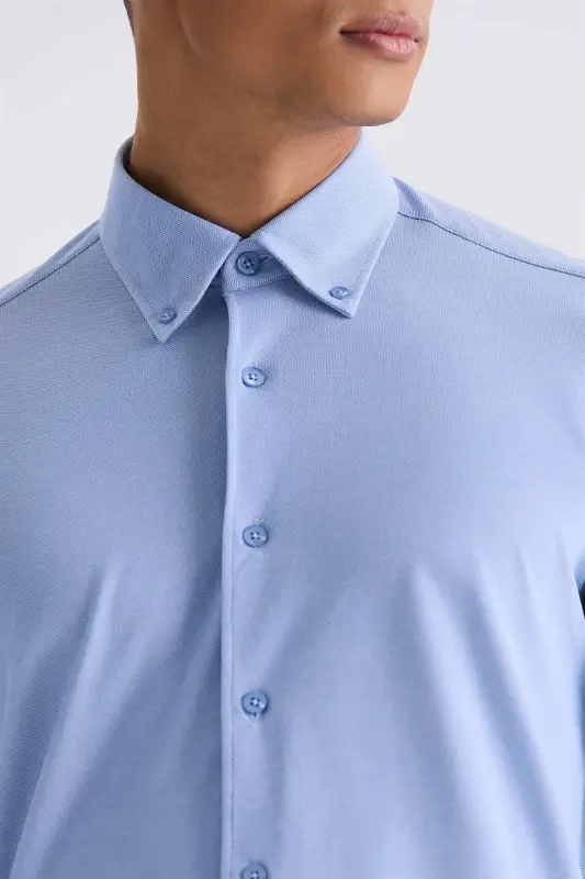 Blue Comfort Fit Button-Down Collar Shirt - 3