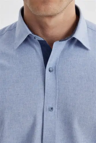 Blue Comfort Fit Concealed Button Down Collar Shirt - 3