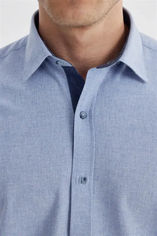Blue Comfort Fit Concealed Button Down Collar Shirt - 3