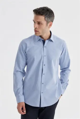 Blue Comfort Fit Concealed Button Down Collar Shirt - 2