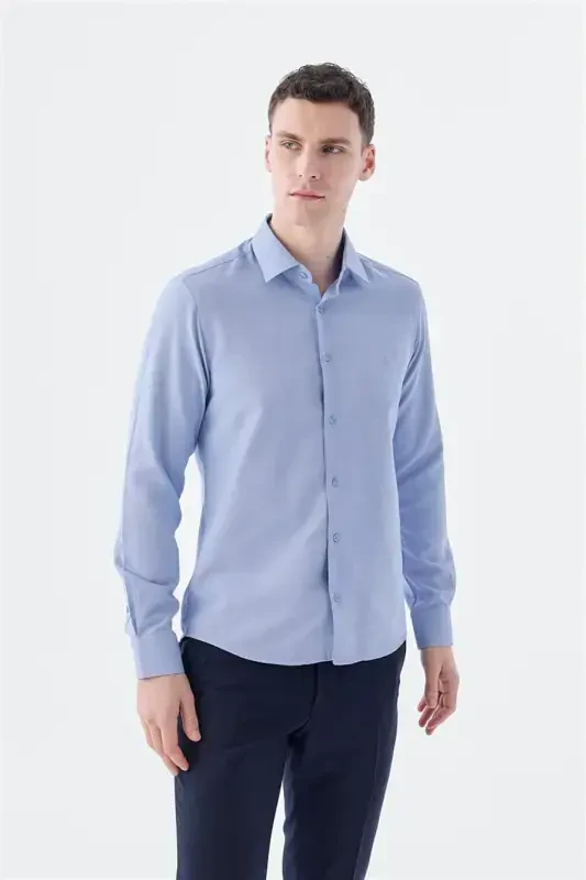Blue Comfort Fit Cotton Easy-Iron Shirt - 3