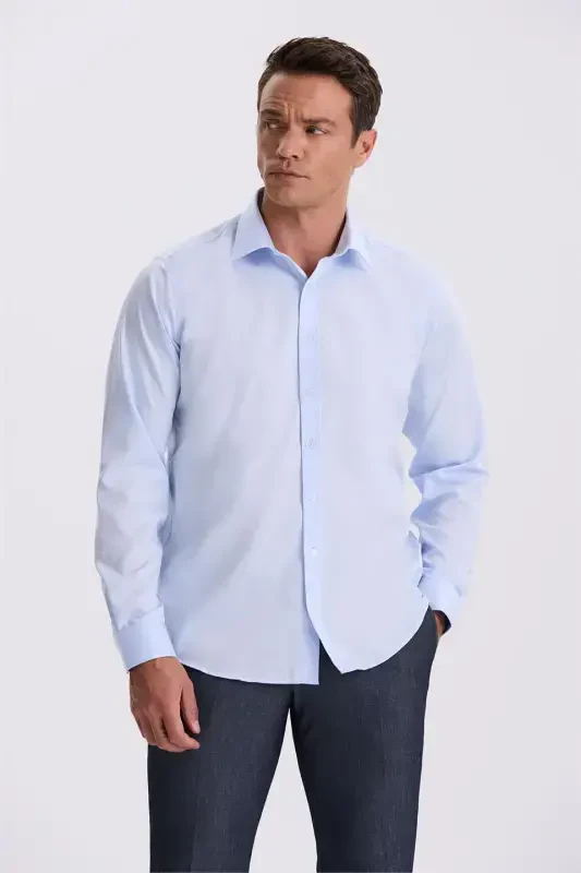 Blue Comfort Fit Non-Iron 100% Cotton Shirt - JAKAMEN