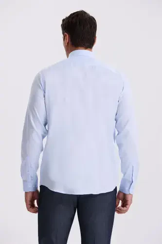Blue Comfort Fit Non-Iron 100% Cotton Shirt - 4