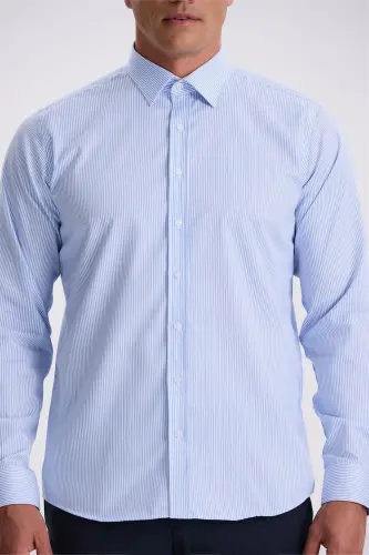 Blue Comfort Fit Non-Iron 100% Cotton Striped Non Iron Shirt - 3