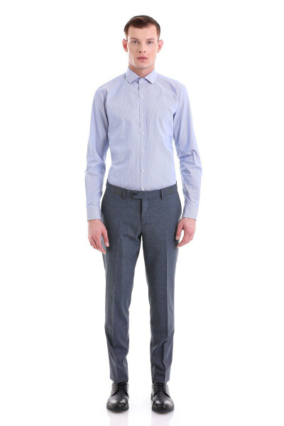 Blue Comfort Fit Patterned 100% Cotton Italian Collar - HATEMOĞLU (1)