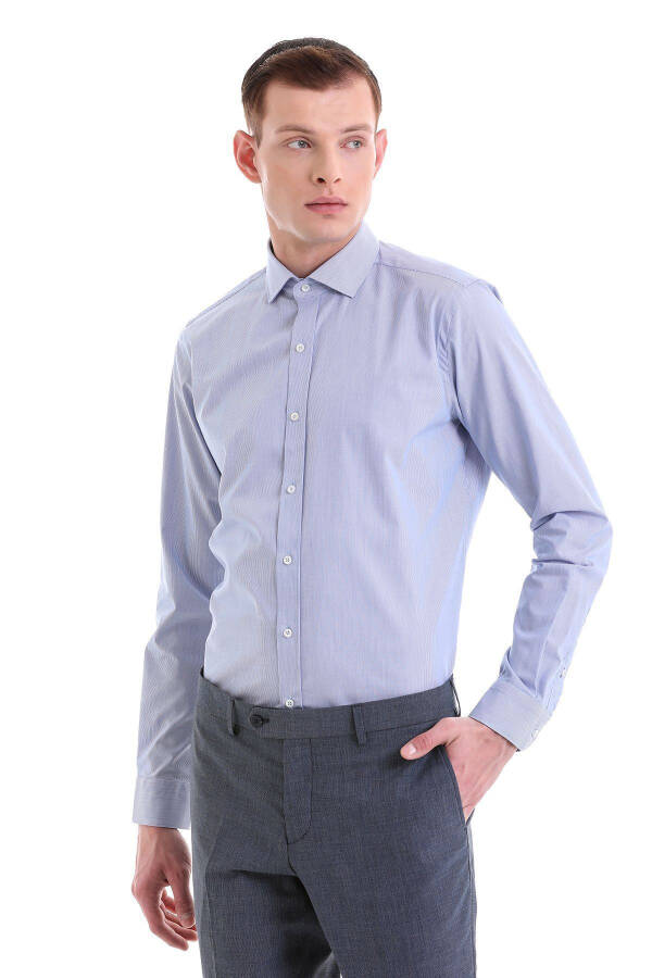 Blue Comfort Fit Patterned 100% Cotton Italian Collar - 3