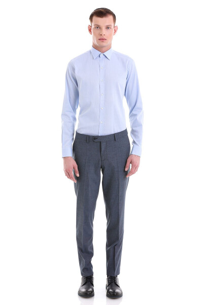 Blue Comfort Fit Patterned 100% Cotton Slim Collar Loo - 2