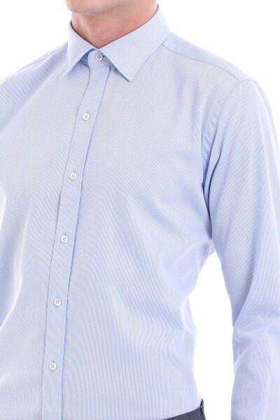 Blue Comfort Fit Patterned 100% Cotton Slim Collar Loo - 5