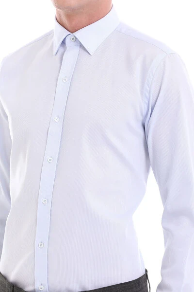 Blue Comfort Fit Patterned 100% Cotton Slim Collar L/S Shirt - 5