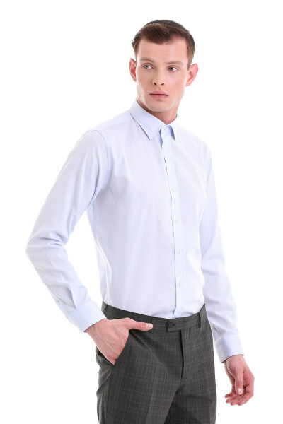 Blue Comfort Fit Patterned 100% Cotton Slim Collar L/S Shirt - 4