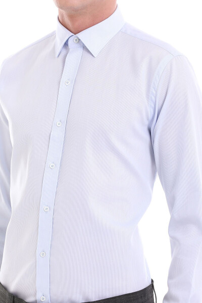 Blue Comfort Fit Patterned 100% Cotton Slim Collar L/S Shirt - 5