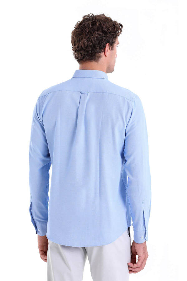 Blue Comfort Fit Plain Button Down Collar Long Sleeve Casual - 6