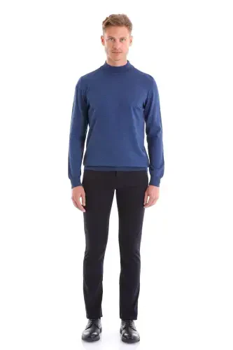 Blue Comfort Fit Plain Turtleneck Woolen Wool - 4