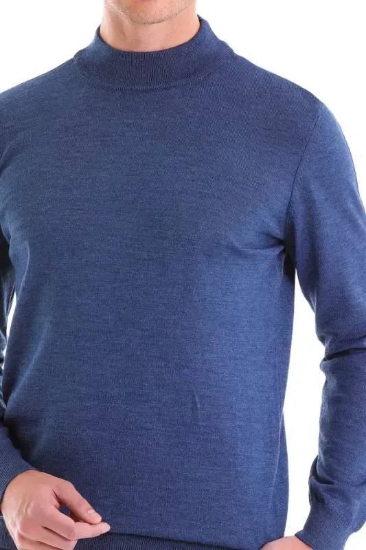 Blue Comfort Fit Plain Turtleneck Woolen Wool - 5