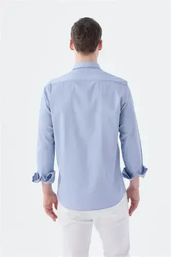 Blue Comfort Fit Pocket Button-Down 100% Cotton Denim Shirt - 4