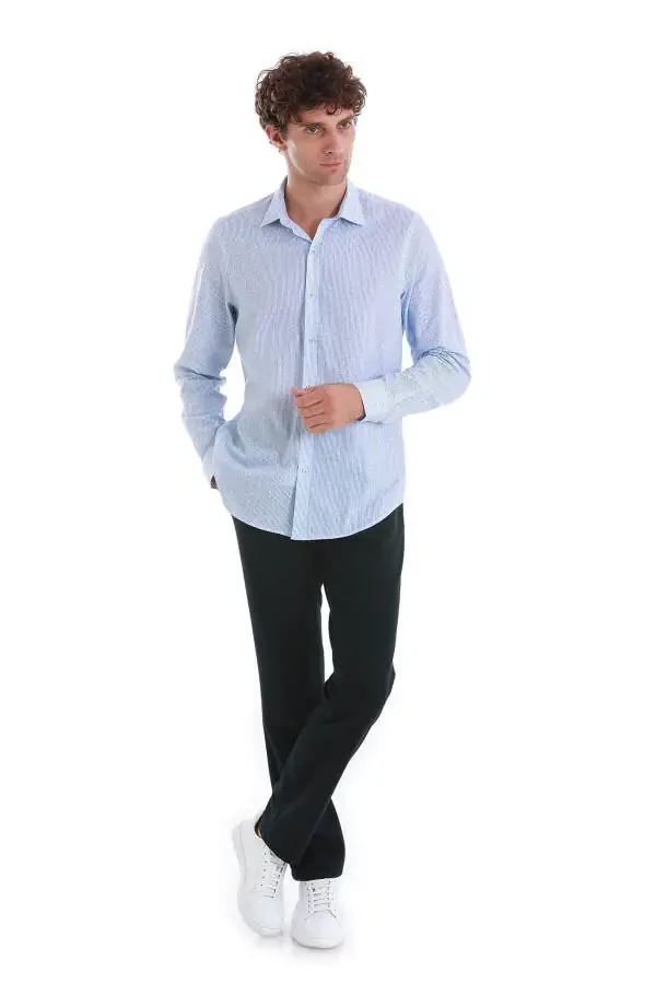 Blue Comfort Fit Printed Slim Collar Long Sleeve Sports - 2