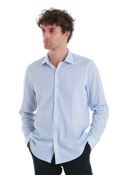 Blue Comfort Fit Printed Slim Collar Long Sleeve Sports - 4