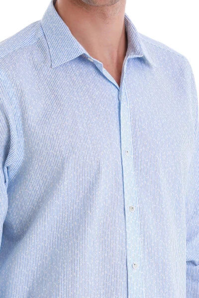 Blue Comfort Fit Printed Slim Collar Long Sleeve Sports - 5