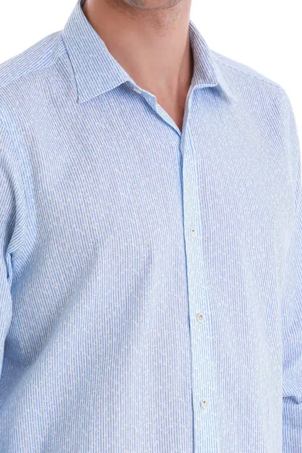 Blue Comfort Fit Printed Slim Collar Long Sleeve Sports - 5