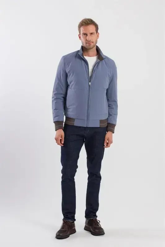 Blue Comfort Fit Stand Collar Jacket - 2