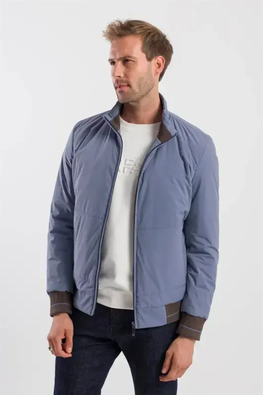 Blue Comfort Fit Stand Collar Jacket - 3